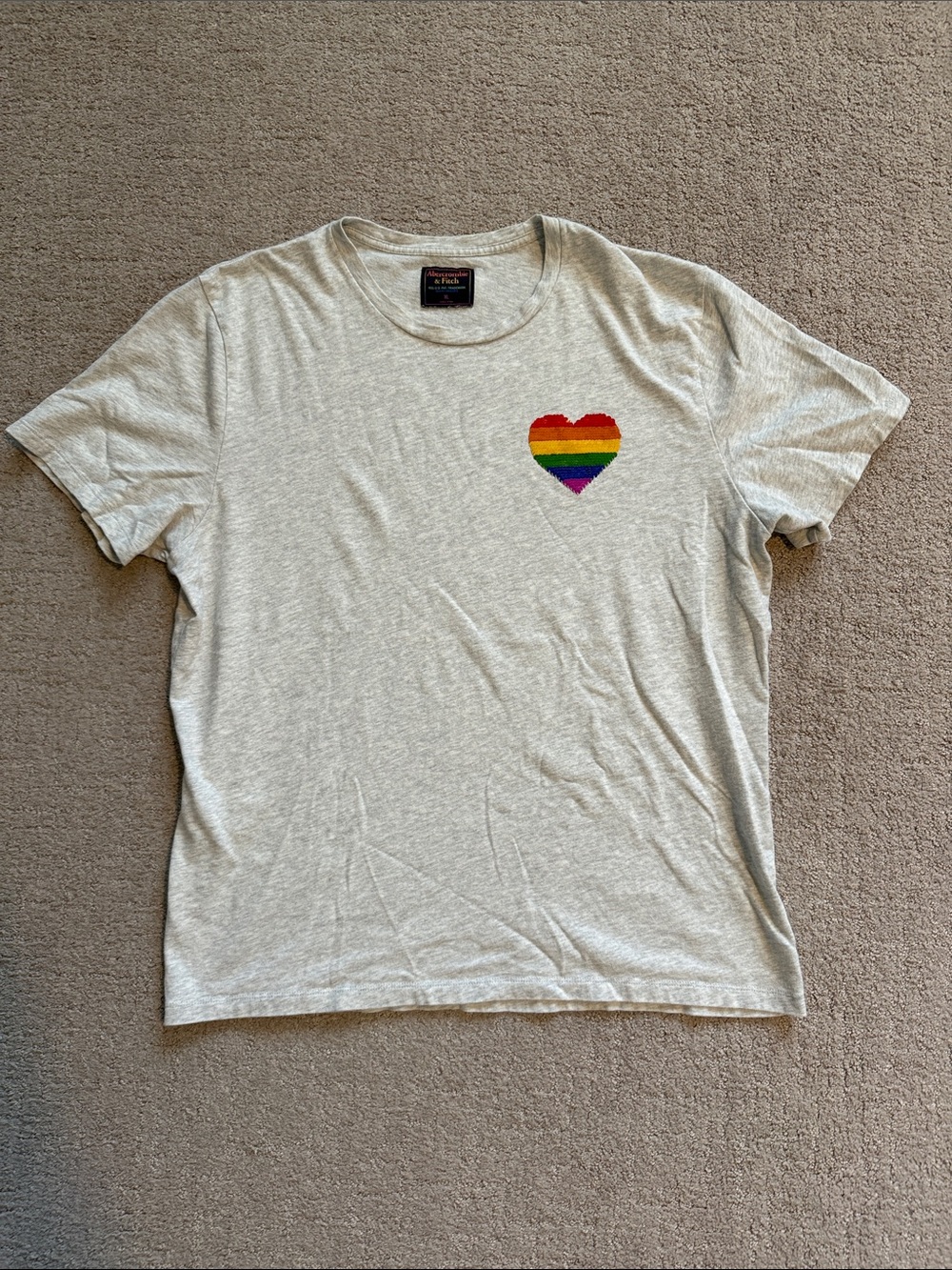 Abercrombie & Fitch Heather Gray Pride Tee with Reversible Sequin Rainbow Heart